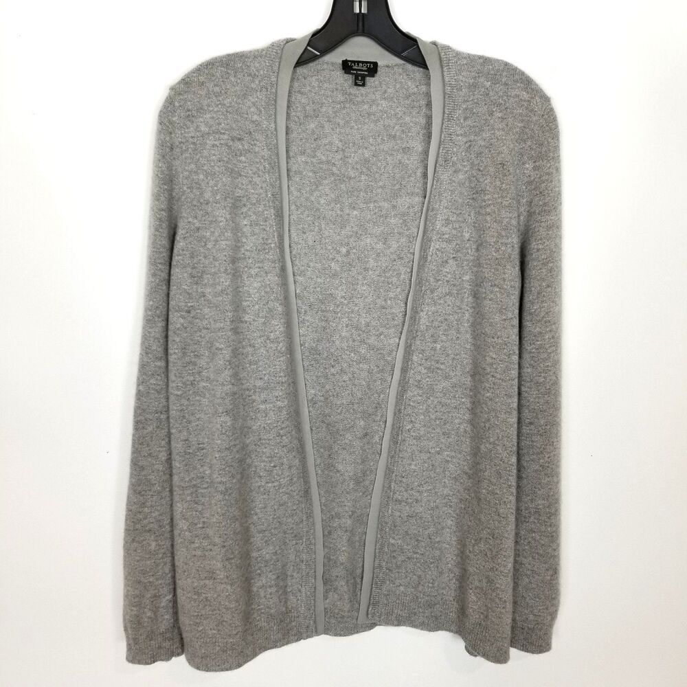 Talbots Women Pure Cashmere Cardigan‎ Sweater Sz S Gray Soft Cozy Casual Office